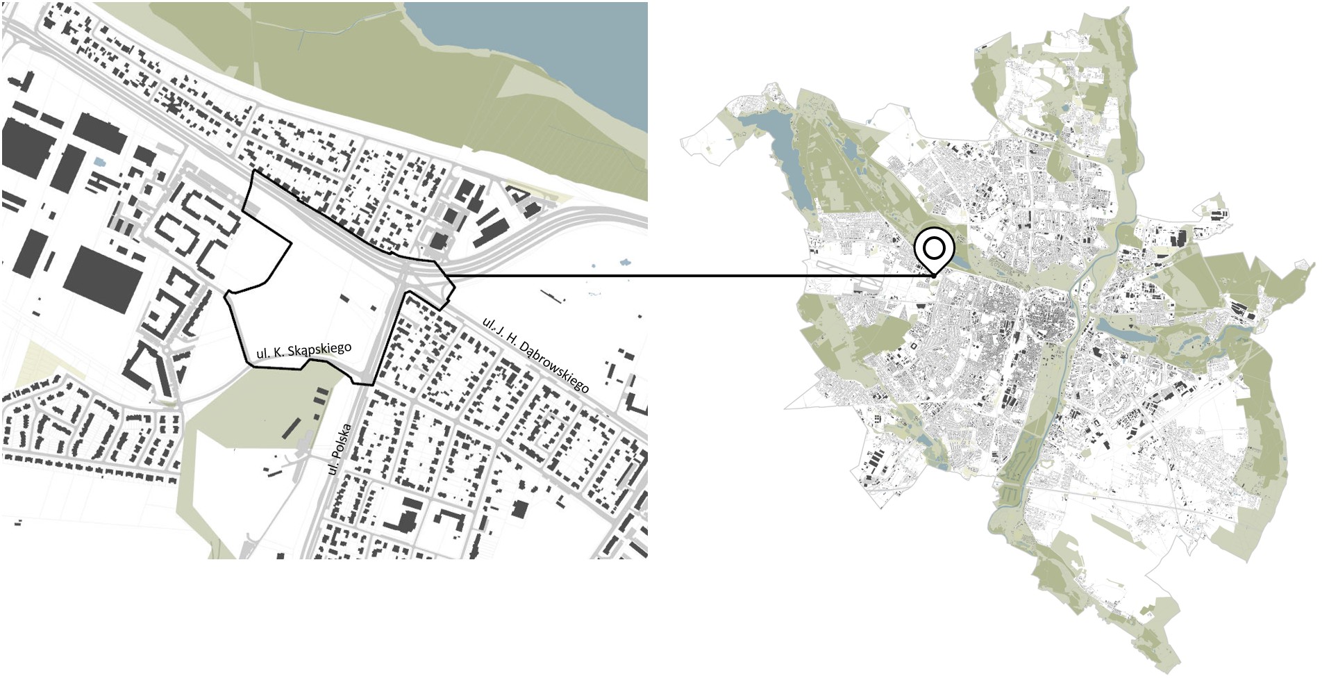 Mapa Poznania i granica projektu planu.