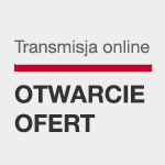 Na szarym tle napis transmisja z otwarcia ofert